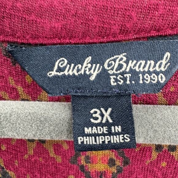 Lucky Brand Boho Aztec Print V-Neck Top Sz 3X Red Multi Rayon Casual Office - Picture 5 of 10